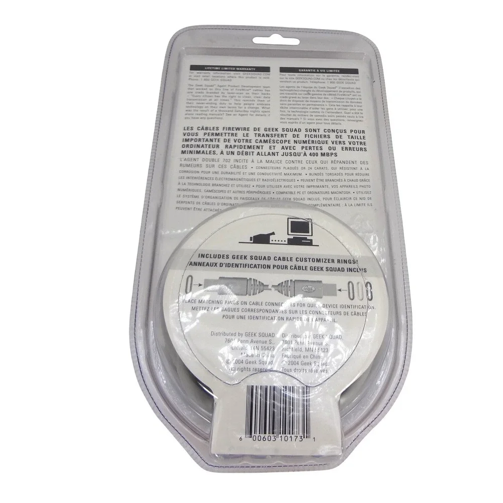 Geek Squad FireWire Gold 6ft Cable 6-Pin to 4-Pin IEEE 1394 400Mbps GS-6FW64 NEW